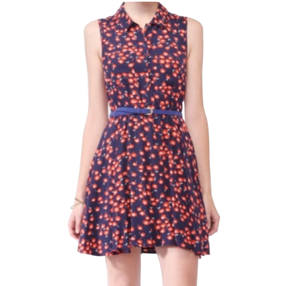 I Love HB1 size L GUC Blue Pleated A-Line Sundress with Polo Collar retro midi D